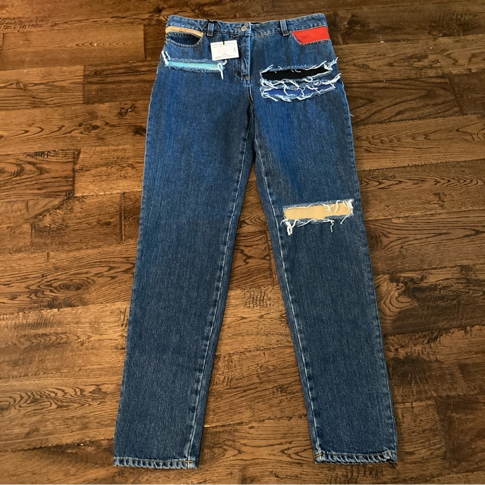 Jeremy Scott NWT High Waist 29 Jeans 42 Rip Repair HTF RTW Denim Haute Couture